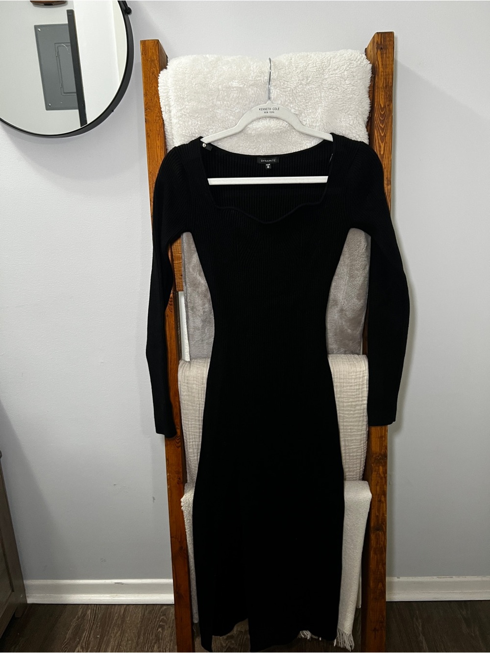 Dynamite Black Long-Sleeve Ribbed Bodycon Dress